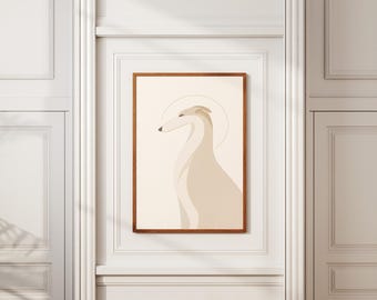 Borzoi Dog Wall Art Print, Scandinavian Abstract Greyhound Poster, Modern Geometric Animal Art