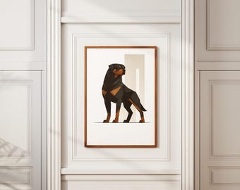 Rottweiler Minimalist Poster, Geometric Dog Wall Art, Scandinavian Modern Animal Print