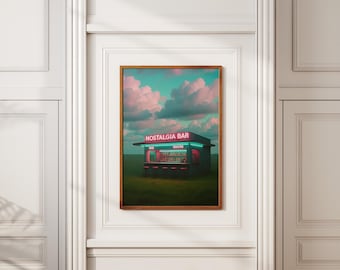 Retro Neon Bar Print: Dreamy Nightscape Wall Art