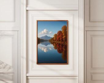 Autumn Mountain Lake Photography Print: Peaceful Landscape Wall Art