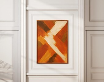 Abstract Orange Brush Stroke Print: Modern Minimalist Wall Art