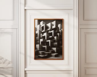 Geometric Cubes Architecture Print: Minimalist Black and Gray Wall Art
