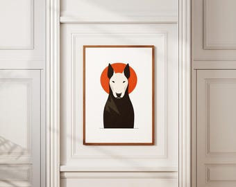 Bull Terrier Minimalist Poster, Surreal Geometric Dog Wall Art, Scandinavian Modern Print
