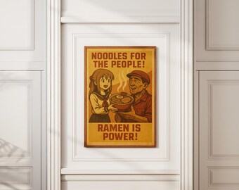 Ramen Revolution Poster – Funny Soviet Noodles Propaganda Art, Vintage Food Wall Decor, Gift for Foodies or Weebs, Instant Noodle Print