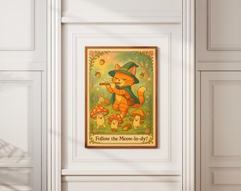 Cat Bard Print: Whimsical Forest Animal Poster