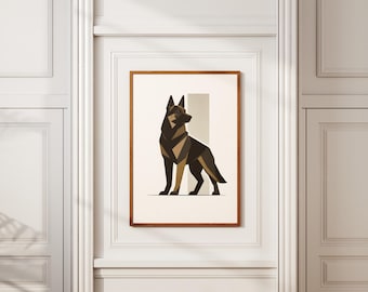 German Shepherd Wall Art, Minimalist Geometric Dog Poster, Scandinavian Modern Home Decor