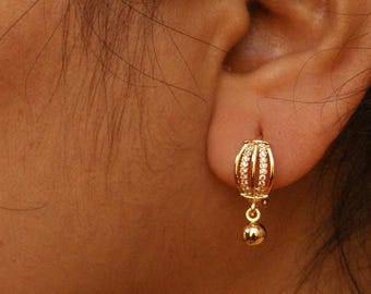 Small Gold Plated Hoop Jhumka Earrings,South Indian Jewelry,Hoops with Jhumkas,Bridal Earrings,Light Weight Jhumka,Dainty Jhumka