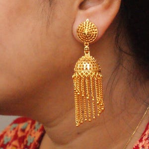 Long Gold Plated Jhumka, Indian Jewelry, Long Jhumka Earrings, Party Wear, Bollywood Earrings, Layered Jhumka, Tassel Jhumka STYLM4