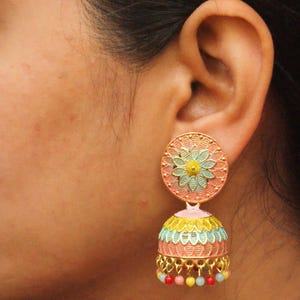 Multicolor Painted Gold Jhumka, Indian Jewelry, Big Bridal Jhumka, Punjabi Jhumka Earrings, Bollywood Earrings, Statement Earrings STYLM4