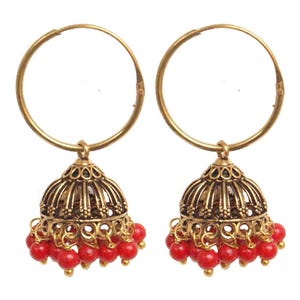 Small Gold Jhumka Hoop Earrings, Indian Jewelry, Pearl Jhumkas, Statement Earrings, Bollywood Earrings, Hoops with Jhumka, Oxidized Jhumka