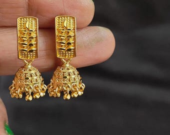 Small Gold Plated Jhumka, Indian Jewelry, Dainty Jhumka Earrings, Party Wear, Statement Earrings, South Indian, Light Weight Jhumka STYLD02