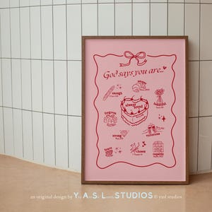 Affiche des affirmations chrétiennes verset de la Bible rose Décoration d'intérieur Affiche d'inspiration biblique Cadeau pour femme Oeuvre d'art pour l'encouragement de la foi