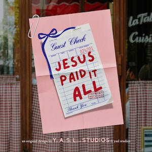 Christian Affirmations Poster Jesus paid it all Bible verse Biblical wall art Faith based decor Vintage Bible print Religious typography