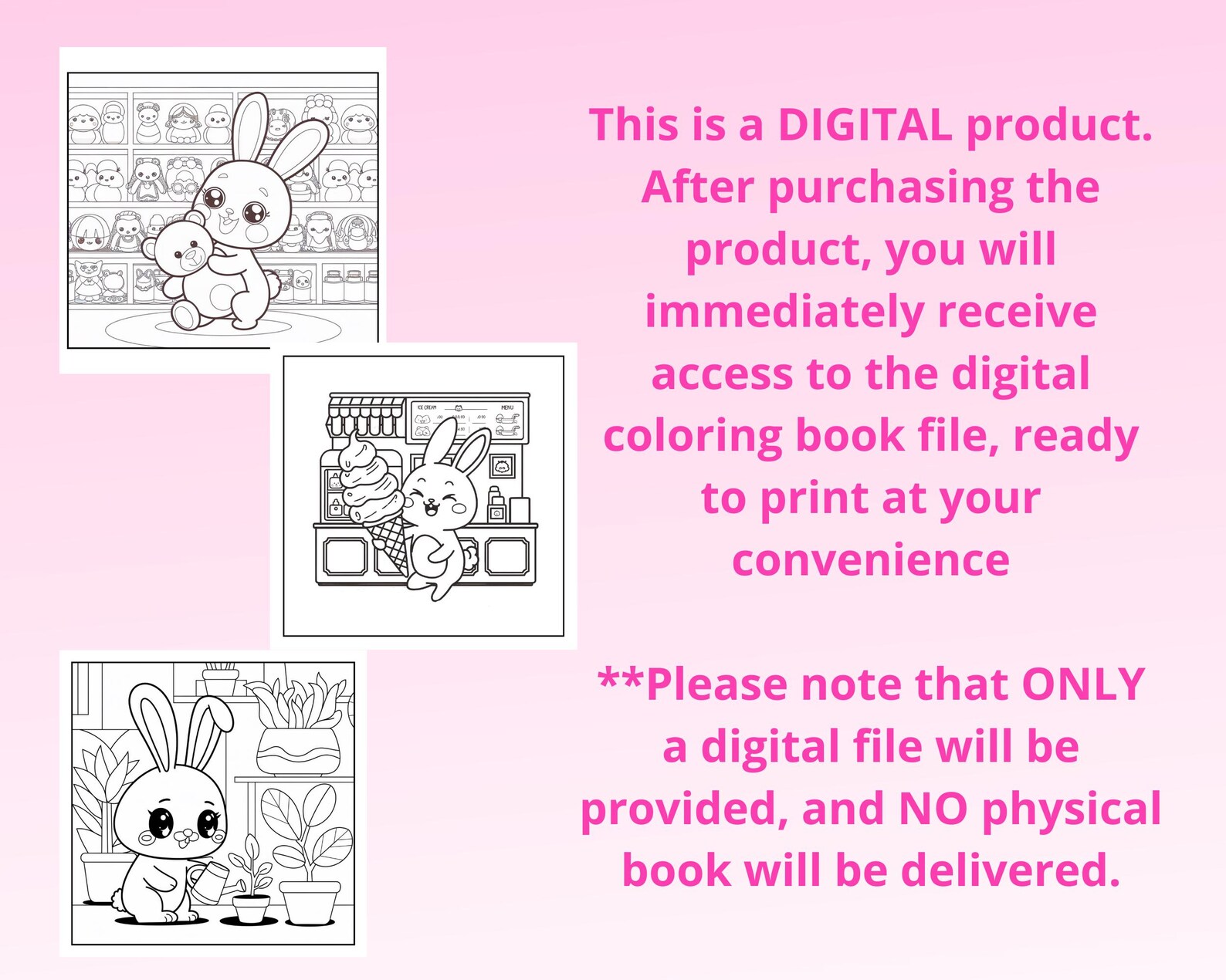 Kawaii Bunny Coloring Pages for Kids and Adults, Cute Bunny Coloring ...