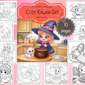 Bold and Easy Coloring Book, cozy Girl Coloring Pages, Cute Kawaii Girly Coloring, Relaxing Cozy Activity for Adult and Kids, Stress Relief