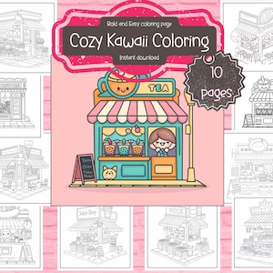 Kawaii shop Coloring Pages| Cute Coloring Pages For Kids and Adults, Cozy Coloring Book| Relaxing Coloring Page kawaii shop Digital Download