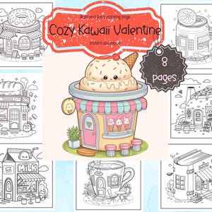 Cute Kawaii Shops Coloring Book/ Coloring Pages to Relax and Unwind/Gift Giving/Digital Download/Kawaii Housing Coloring/Coloring for kids