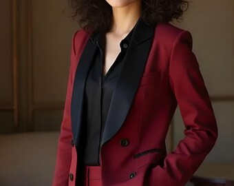 マルーンカラーのレディース3点セットスーツ – バーガンディのブレザー