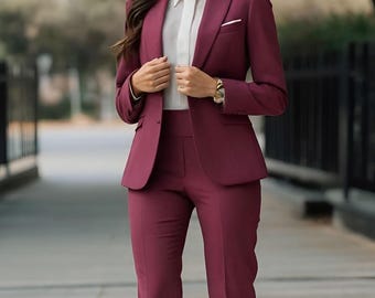 Custom Burgundy Women's Suit, Blazer, Vest & Pants (Made to