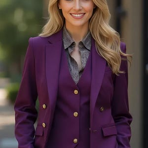 Vivid Purple Blazer Suit | Three-Piece Women&#39;s Pant Set