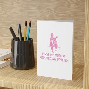 Primeiro cartão da minha mãe, cartão de Dia das Mães da minha filha, ilustração rosa de mãe e filha, cartão sentimental de mãe, presente sincero para mãe