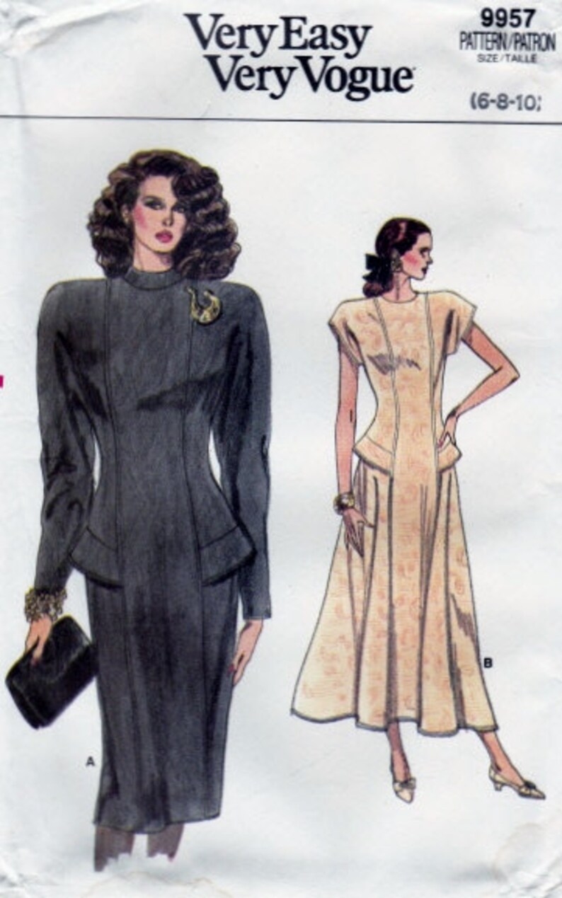 Vintage Vogue Very Easy Dress Pattern 9957 c1987 image 1