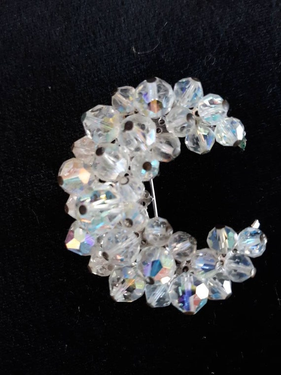 Vintage Irredescent Glass Crystal Bead Crescent P… - image 4
