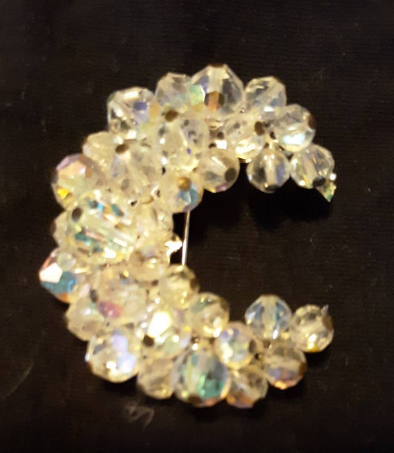 Vintage Irredescent Glass Crystal Bead Crescent P… - image 2