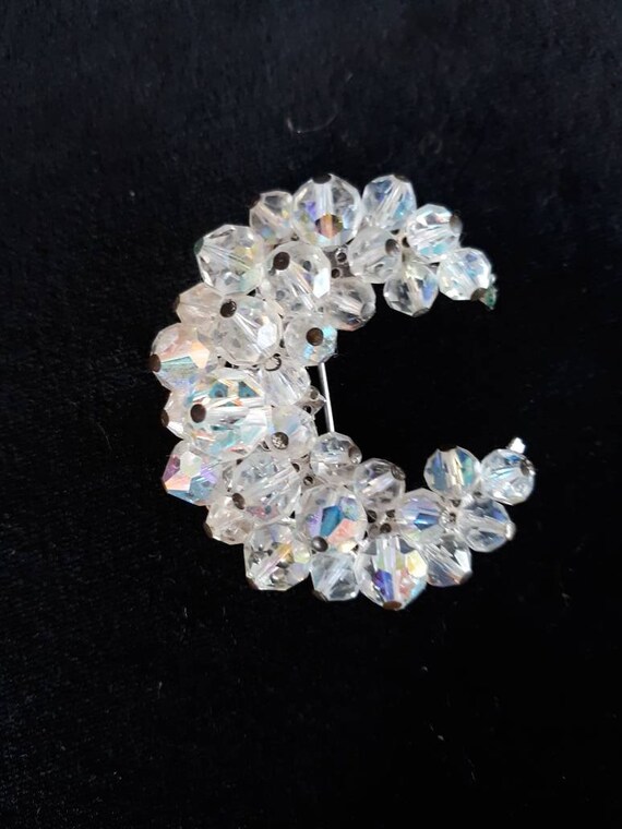 Vintage Irredescent Glass Crystal Bead Crescent P… - image 1