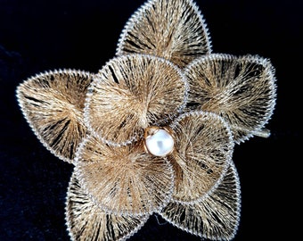 Vintage Wrapped Wire Mid Century Gold Flower Brooch Pin