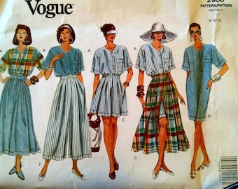 Vintage 1992 Vogue Sewing Pattern #2906 Dress, Skirt, Top