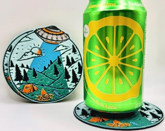 3D Printed UFO Alien Coasters | Set of 3 | Forest Abduction Scene | Funny Sci-Fi Decor | Gift for Space & Outdoor Lovers
