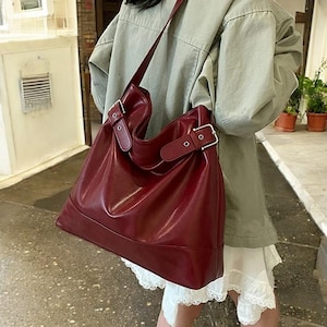 Weiche Leder-Einkaufstasche - koreanische Retro-Großraum-Schulterhandtasche, stilvolle und vielseitige Unterarmtasche für Frauen