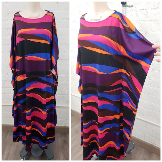 Wild vintage 70s psychadelic colorful kaftan maxi