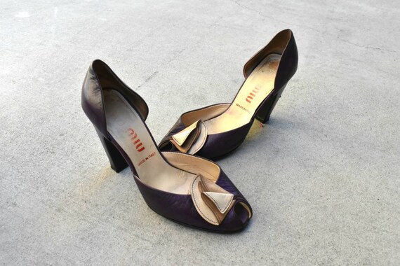 Vintage Miu Miu purple leather peeptoe heels 80s/9