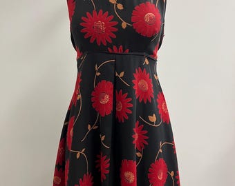 Vintage 90s black red floral A line mini dress grunge M