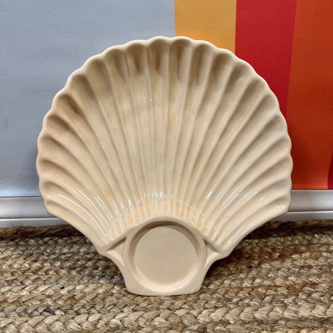 Vintage 80s Peach Pink Ceramic Shell Chip and Dip Bowl Plate - Etsy