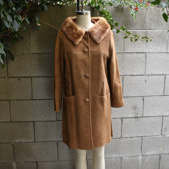 Vintage 60s mid century suede coat w mink fur coll