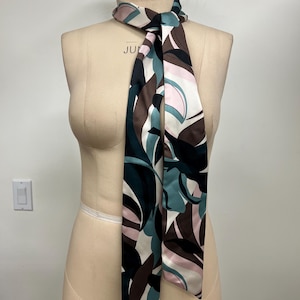 New retro 70s inspired abstract print satin neck scarf tie