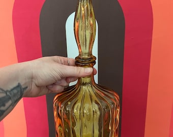 Vintage mid century Empoli yellow glass decanter with pointed stopper 15”