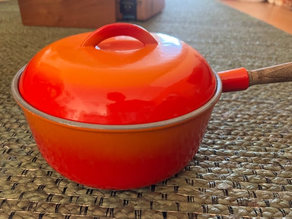 Vintage Mid Century Descoware Belgium Orange Enameled Cast Iron