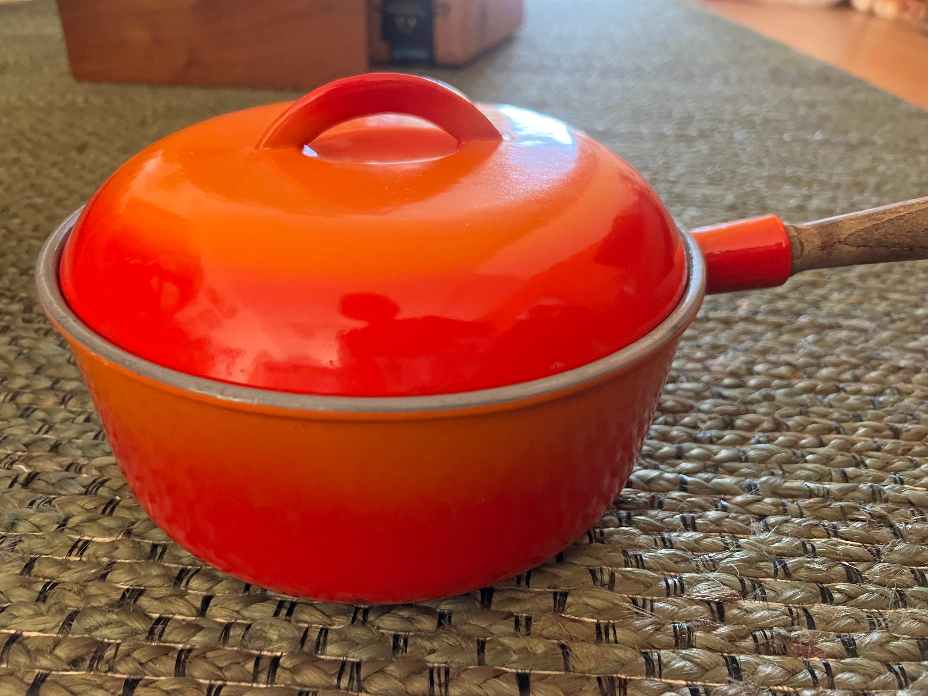 Vintage Mid Century Descoware Belgium Orange Enameled Cast Iron