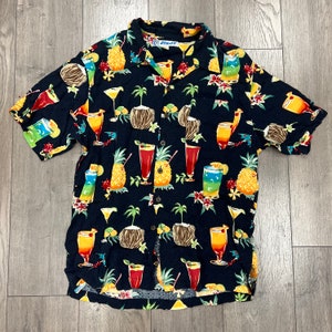 Vintage 80s 90s mens Utility tiki drinks button up shirt L