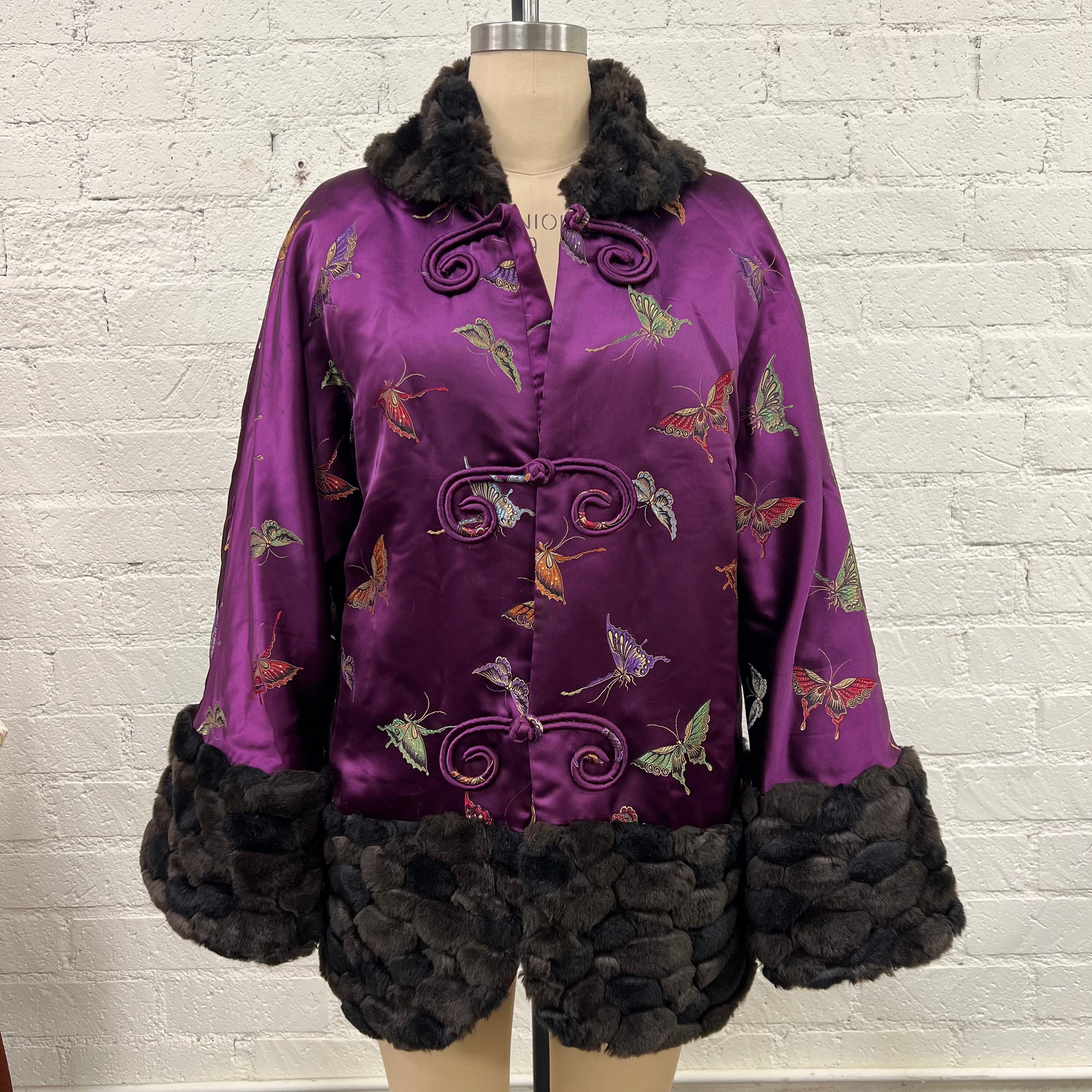 Amazing Vintage 90s Y2K Purple Satin Asian Fur Trimmed Coat L - Etsy