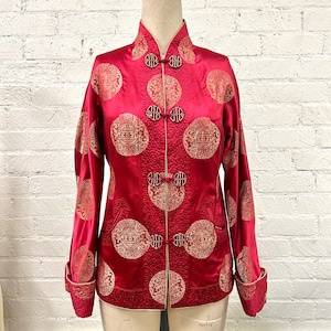 Vintage mid century red Chinese silk cheongsam robe jacket S M