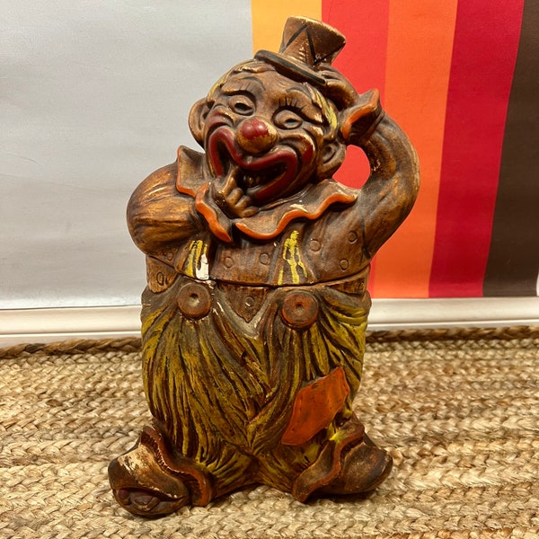 Vintage mid century Happy Hobo California Originals clown ceramic cookie jar