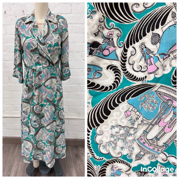 Rare vintage 40s novelty print cold rayon wrap dre