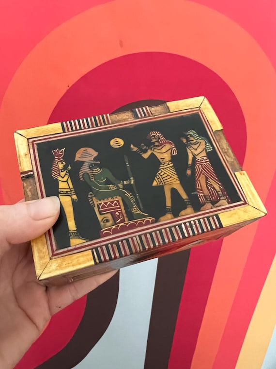 Vintage handmade ancient Egyptian carved wooden j… - image 1