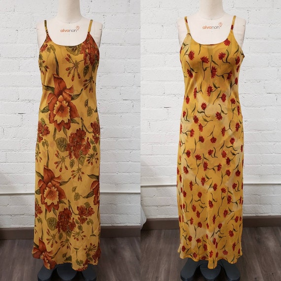 Vintage 90s Y2K reversible silk floral bias slip d