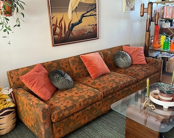 PICKUP ONLY! Rare mid century 1966 Barker Bros custom made orange floral sofa
